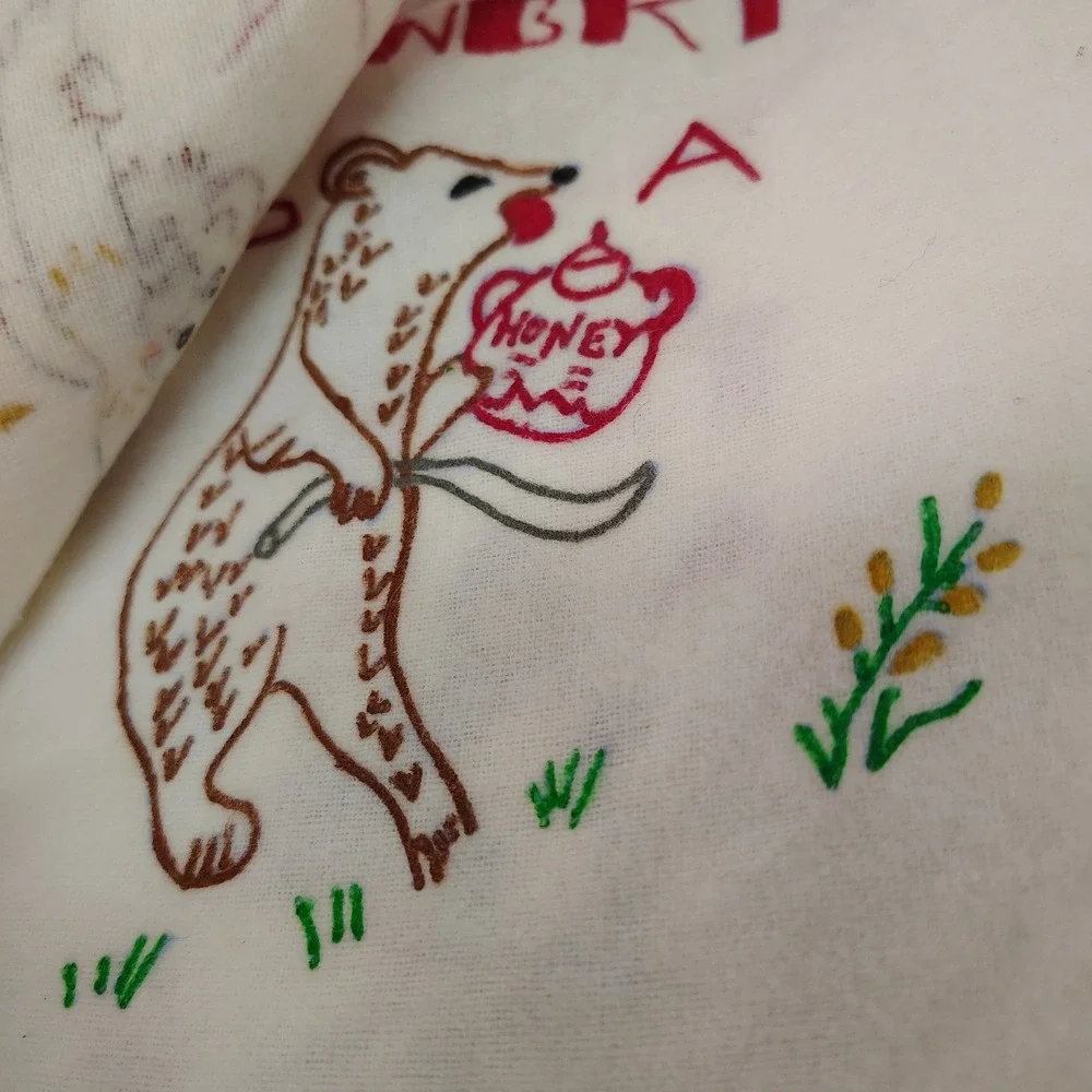 Vintage Baby Bibs Set‎ of 4 Animal Designs Red Trim Funny Cute Mouse Kitten Bear